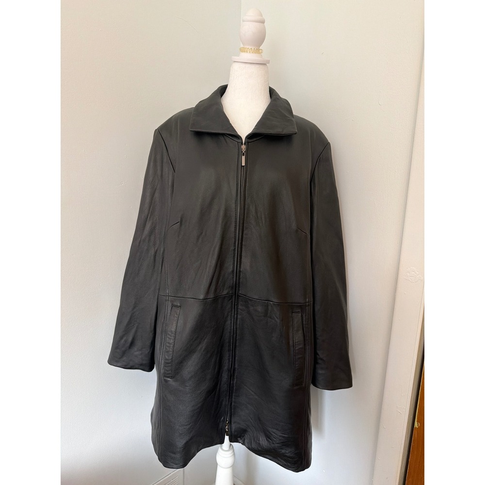Jaclyn Smith Vintage Y2K Black Genuine Leather Quilted Lined Car Coat Jacket 2X